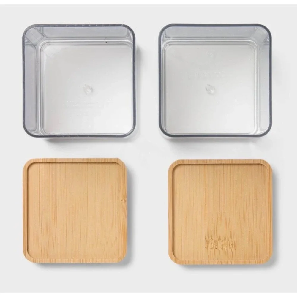 Minimalist Extra Small Clear Vanity Canister Bamboo Lid 2pk Stackable Brightroom